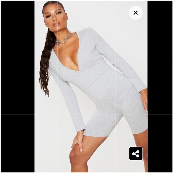 Grey Binding Detail Plunge Unitard brand new - Picture 2 of 3